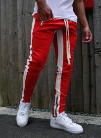 Color: 1Red white, Size: XXL - FOG Bibb with uniform pants pants trousers inside zipper retro color stripe men's casual pants