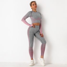 Color: Pink set, Size: M - Peach knit quick-drying yoga pants