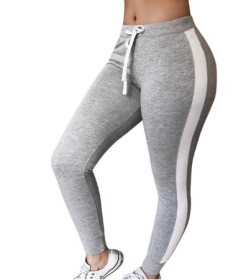 Color: Gray, Size: L-Drawstring, style:  - Women's Fashion Matching Color Fit Sport Leggings