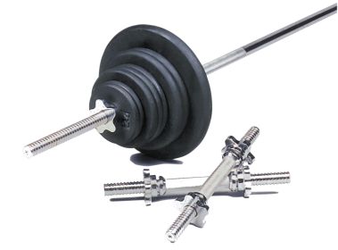 110 lb 1" Regular Black Plate Weight Set (includes plates/threaded bar/dumbbell handles/collars)