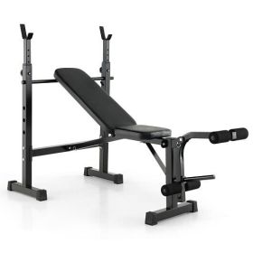 Adjustable Weight Bench and Barbell Rack Set with Weight Plate Post