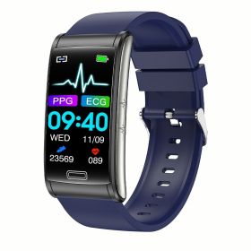 E600 Smart Watch Touch Screen Blood Sugar Ecg Blood Oxygen Monitoring Waterproof Sports Watch Blue Silicone