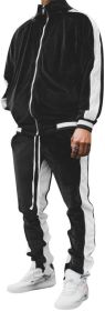 Men's 2 Pieces Full Zip Tracksuits Golden Velvet Sport Suits Casual Outfits Jacket & Pants Fitness Tracksuit Set - S - Black