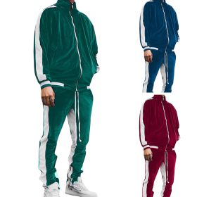 Men's 2 Pieces Full Zip Tracksuits Golden Velvet Sport Suits Casual Outfits Jacket & Pants Fitness Tracksuit Set - S - Green