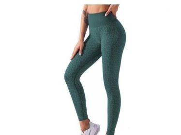 Leopard Print Yoga Fitness Leggings - Green - M