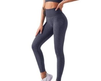 Leopard Print Yoga Fitness Leggings - Gray - L