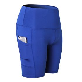 Women's Shorts Yoga Workout Running Compression Exercise Shorts Side Pockets - Blue - M