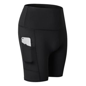 Women's Shorts Yoga Workout Running Compression Exercise Shorts Side Pockets - BLACK - S