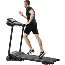 Compact Easy Folding Treadmill Motorized Running Jogging Machine with Audio Speakers and Incline Adjuster - Black