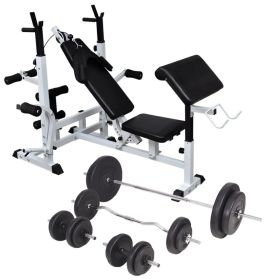 Weight Bench with Weight Rack; Barbell and Dumbbell Set 198.4 lb - Black
