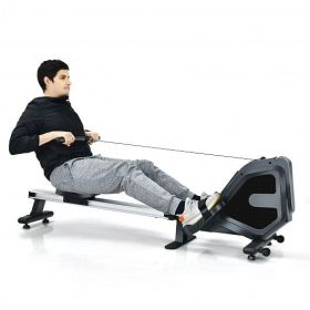 Folding Magnetic Rowing Machine with Monitor Aluminum Rail 8 Adjustable Resistance - Color: Black