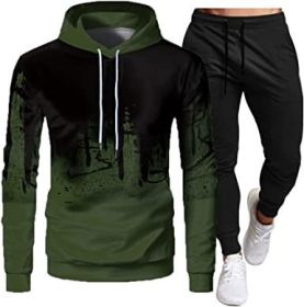 Men's Tracksuit Hoodie & Pants 2 Pieces Set (Color: GREEN-L)